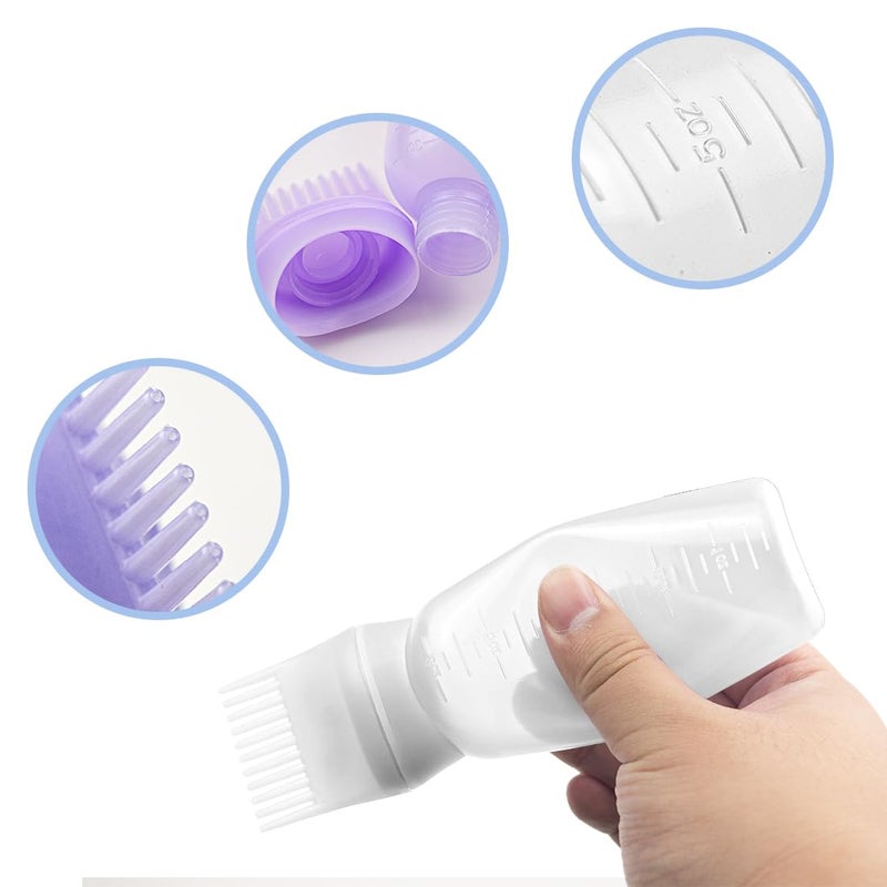 ELANE 4 Pcs Root Comb Applicator Bottle, 6oz, Hair Oil Applicator Bottle for Hair, Salon, Travel, Camping (White+Purple) - Image 3